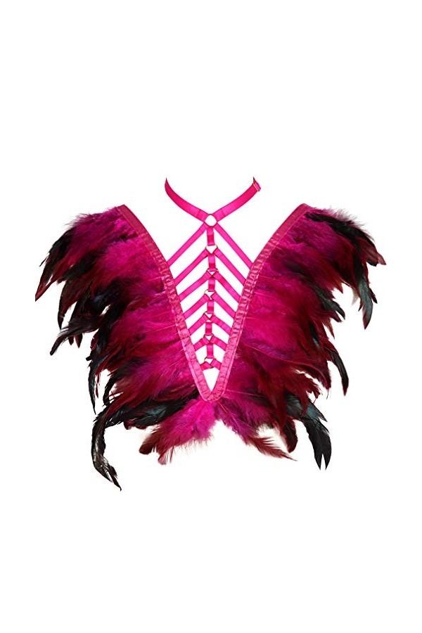 Epaulets à plumes pour femme - Harnais de corps - Lingerie punk - Sangle de poitrine - Festival rave brûlant homme, rose roug