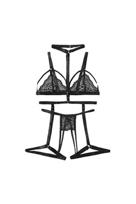 liaddkv Sous-vêtements pour femmes Combinaison une pièce Soutien-gorge sexuel à trois points Culotte Culotte Strum Femmes Lin