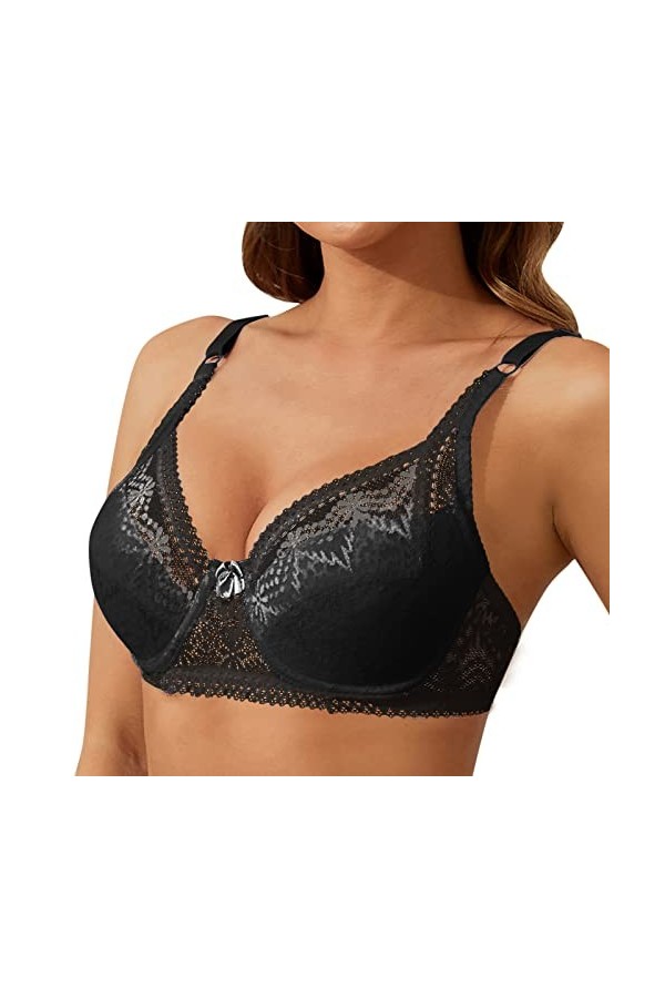 Soutien-gorge sexy et confortable en dentelle pour femme, Noir , 38