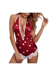liaddkv Lingerie pour femme, dos nu, dos nu, ours en peluche profond, confortable, lingerie sexy en dentelle, rouge, S