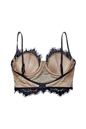 Lingerie Sexy en Dentelle Ultra Mince Femme Bralette Invisible avec Détail Cils Bustier Femme Petit, Noir , S