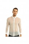 WSZJLN T-Shirt à Manches Longues en Maille à Lacets pour Hommes, Costumes de Club Sexy, sous-vêtements en résille, Blanc DS
