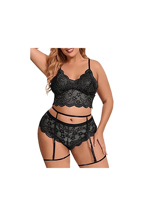 liaddkv Sexy Lingerie sexy en dentelle avec anneau en acier, Noir , XL