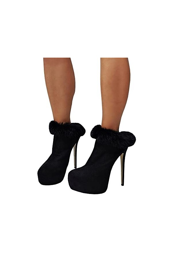 LEBE 15cm Talons Hauts Femmes Mode Bout Rond Plate Forme Aiguille Chaussures de soirée Sexy-Black||47