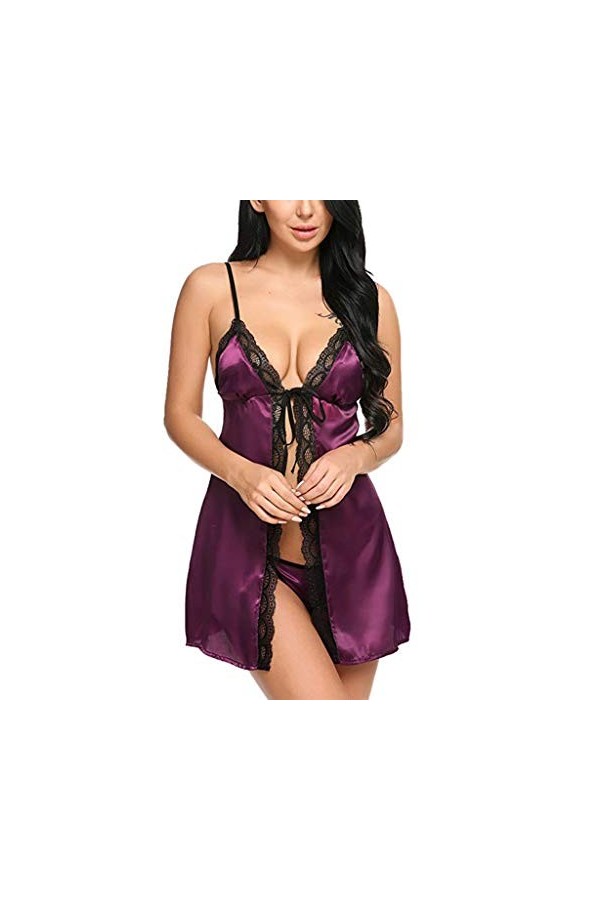 liaddkv Lingerie sexy résille pour femme, lilas, L