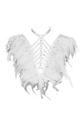 Epaulets à plumes pour femme - Harnais de corps - Lingerie punk - Sangle de poitrine - Festival rave brûlant homme, blanc, Ta