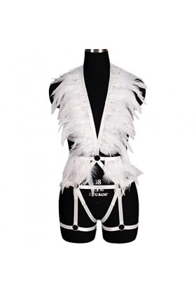 CHOUBAGUAI Harnais soutien-gorge plume crop top cage femme punk gothique brûlant homme lingerie corps harnais ceinture hallow