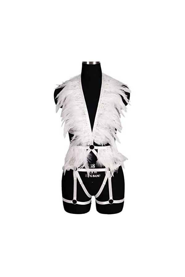 CHOUBAGUAI Harnais soutien-gorge plume crop top cage femme punk gothique brûlant homme lingerie corps harnais ceinture hallow