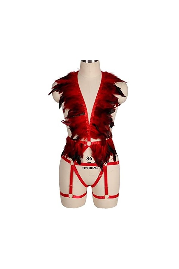 CHOUBAGUAI Harnais soutien-gorge plume crop top cage femme punk gothique brûlant homme lingerie corps harnais ceinture hallow