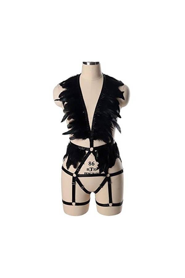 CHOUBAGUAI Harnais soutien-gorge plume crop top cage femme punk gothique brûlant homme lingerie corps harnais ceinture hallow