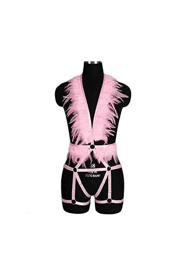 CHOUBAGUAI Harnais soutien-gorge plume crop top cage femme punk gothique brûlant homme lingerie corps harnais ceinture hallow