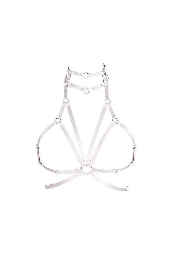 Soutien-gorge harnais pour femme style punk gothique Taille réglable Grande taille Photographie Fête Festival - blanc - Taill
