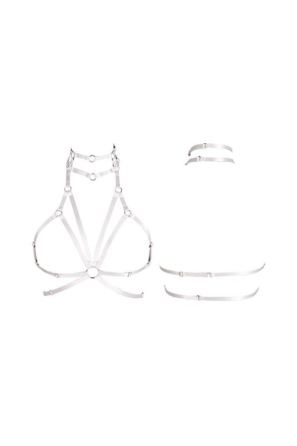 Soutien-gorge harnais pour femme style punk gothique Taille réglable Grande taille Photographie Fête Festival - blanc - Taill