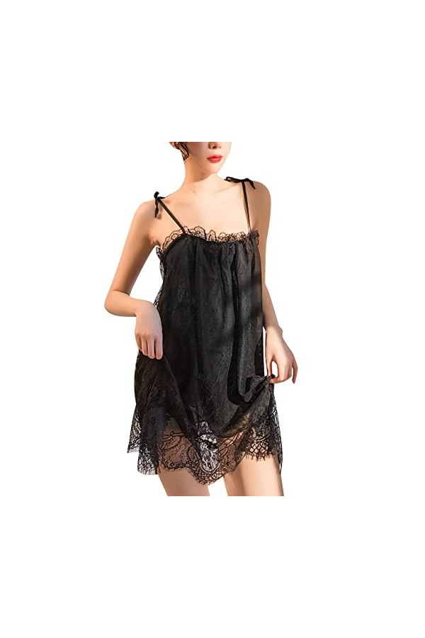 Ghemdilmn Robe de nuit sexy en dentelle avec col rond pour femme, Blanc., S