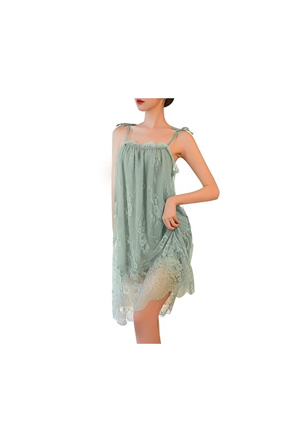 Ghemdilmn Robe de nuit sexy en dentelle avec col rond pour femme, Blanc., S