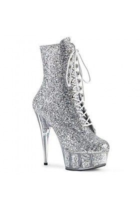 HOMDREAM Talon Aiguille Talons Hauts 15CM Talons Hauts Bottes en Cuir Courtes Pole Dance Stagiaire Chaussures De Danse,Silver