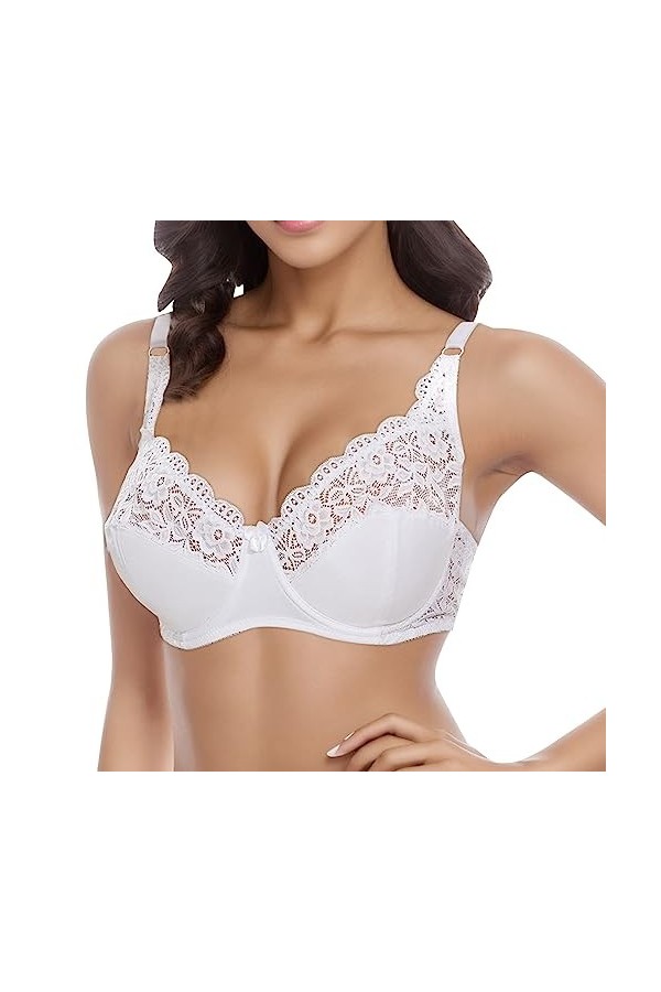 liaddkv Sous-vêtement push-up réglable pour femme avec armatures et dentelle, Blanc., 90D