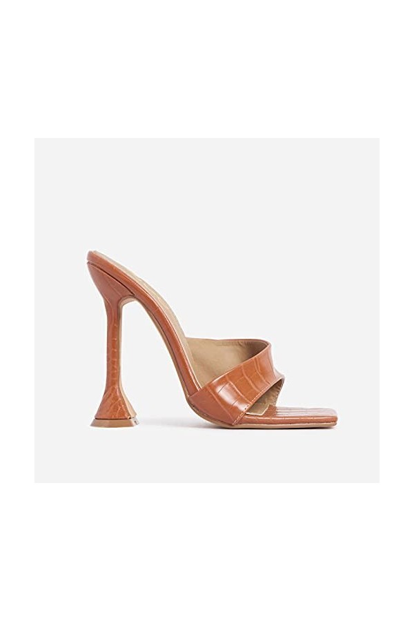 EDWRD Talon Aiguille Talons Hauts Sexy 43 Toe Carré Verre À Vin Talon 10CM Dames Sandales,Brown-39