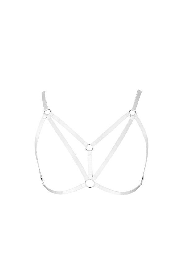 MAMOHSS Soutien-gorge à bretelles pour femme, style punk, gothique, cage, harnais ajouré, pour fête, rave - blanc - Taille Un
