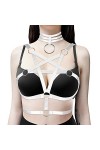 Pentagram Harnais de corps pour femme Lingerie Cage Punk Gothique Ceinture Festival Rave Sangle de poitrine Tissu extensible 