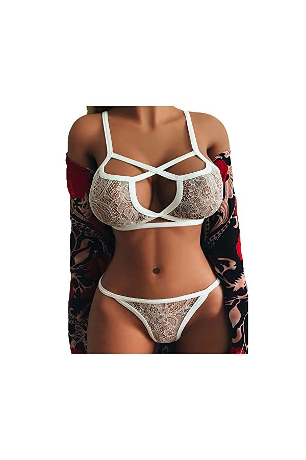 TDEOK Costume de Noël Sexy Set Out Femmes Séduisante Élastique Creux Soutien-gorge Cage Soutien-gorge Sexy Sous-vêtements Noë