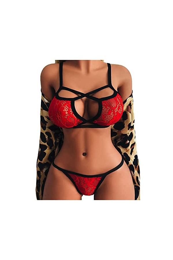TDEOK Costume de Noël Sexy Set Out Femmes Séduisante Élastique Creux Soutien-gorge Cage Soutien-gorge Sexy Sous-vêtements Noë