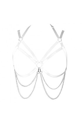 Harnais de corps pour femme - Chaîne de corps en métal - Ceinture en tissu creux - Bande de poitrine gothique - Carnaval - Vê