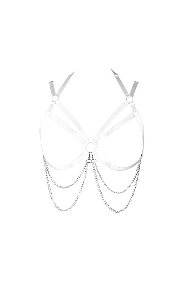 Harnais de corps pour femme - Chaîne de corps en métal - Ceinture en tissu creux - Bande de poitrine gothique - Carnaval - Vê