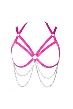 Harnais de corps pour femme - Chaîne de corps en métal - Ceinture en tissu creux - Bande de poitrine gothique - Carnaval - Vê