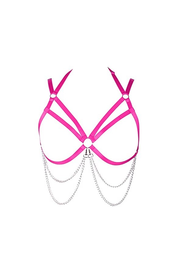 Harnais de corps pour femme - Chaîne de corps en métal - Ceinture en tissu creux - Bande de poitrine gothique - Carnaval - Vê