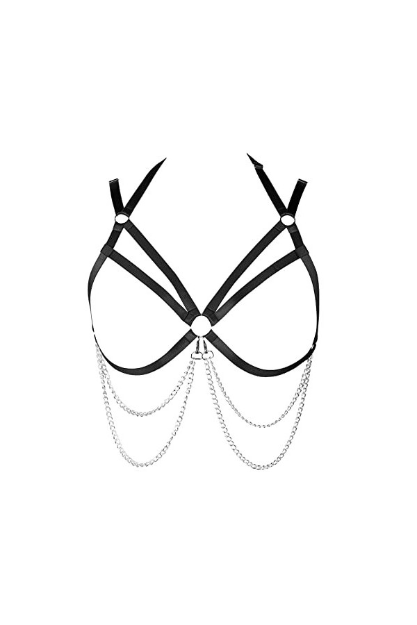 Harnais de corps pour femme - Chaîne de corps en métal - Ceinture en tissu creux - Bande de poitrine gothique - Carnaval - Vê