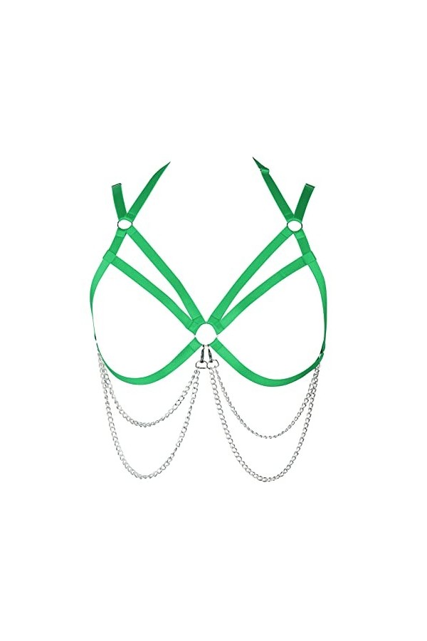 Harnais de corps pour femme - Chaîne de corps en métal - Ceinture en tissu creux - Bande de poitrine gothique - Carnaval - Vê