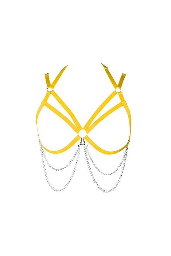 Harnais de corps pour femme - Chaîne de corps en métal - Ceinture en tissu creux - Bande de poitrine gothique - Carnaval - Vê