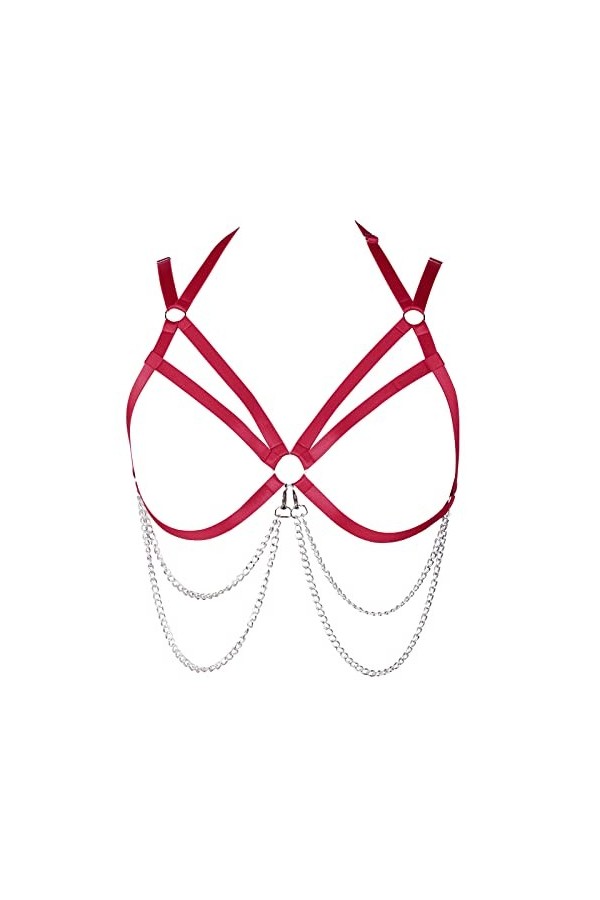 Harnais de corps pour femme - Chaîne de corps en métal - Ceinture en tissu creux - Bande de poitrine gothique - Carnaval - Vê