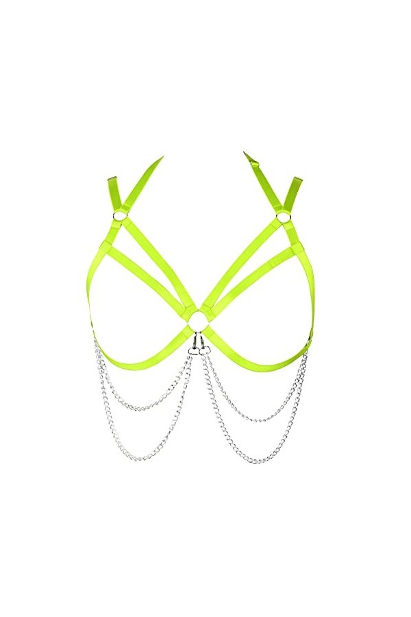 Harnais de corps pour femme - Chaîne de corps en métal - Ceinture en tissu creux - Bande de poitrine gothique - Carnaval - Vê