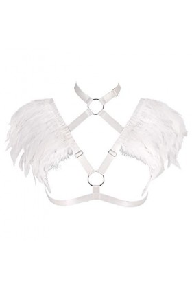 Épaulettes en plumes pour femme - Harnais de corps - Cage - Punk gothique - Lingerie - Ceinture - Festival - Rave - Photograp