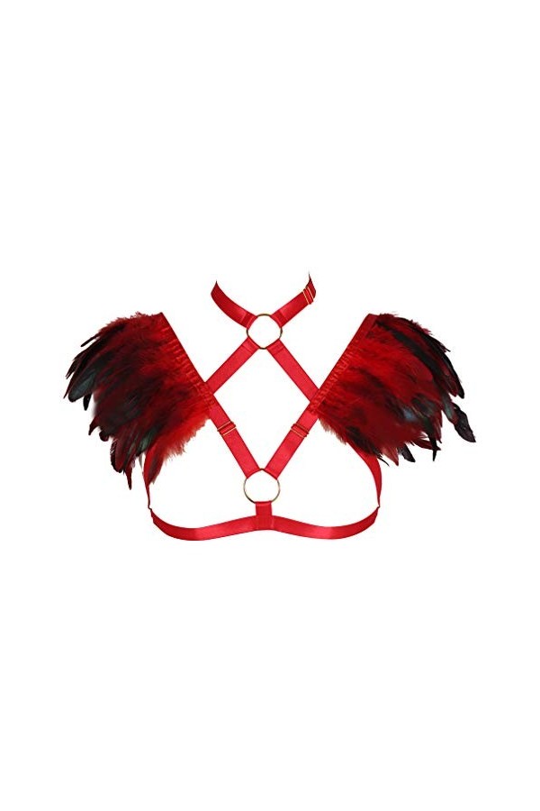 Épaulettes en plumes pour femme - Harnais de corps - Cage - Punk gothique - Lingerie - Ceinture - Festival - Rave - Photograp