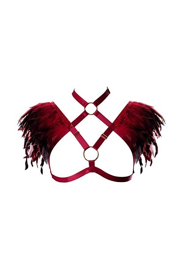 Épaulettes en plumes pour femme - Harnais de corps - Cage - Punk gothique - Lingerie - Ceinture - Festival - Rave - Photograp