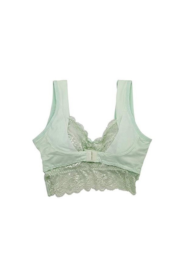 R Front Sexy Boucle Gathe Anneau Sans Lait Dentelle Soutien-Gorge en Acier Brassière & Bustier, Blanc., L