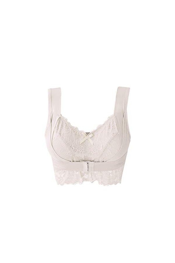 R Front Sexy Boucle Gathe Anneau Sans Lait Dentelle Soutien-Gorge en Acier Brassière & Bustier, Blanc., L