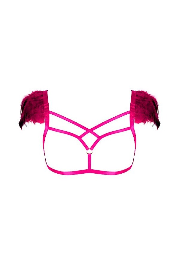 Harnais de corps pour femme avec plumes et épaulettes - Lingerie punk - Sangle de poitrine - Festival rave - Grande taille, b