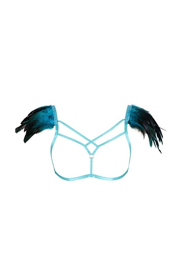 Harnais de corps pour femme avec plumes et épaulettes - Lingerie punk - Sangle de poitrine - Festival rave - Grande taille, b