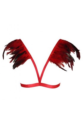 Harnais de corps pour femme avec soutien-gorge cage à plumes et épaulettes punk gothique lingerie ceinture réglable festival 