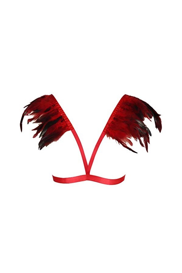 Harnais de corps pour femme avec soutien-gorge cage à plumes et épaulettes punk gothique lingerie ceinture réglable festival 