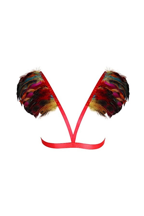 Harnais de corps pour femme avec soutien-gorge cage à plumes et épaulettes punk gothique lingerie ceinture réglable festival 