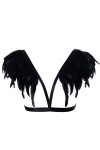 Harnais de corps pour femme avec soutien-gorge cage à plumes et épaulettes punk gothique lingerie ceinture réglable festival 