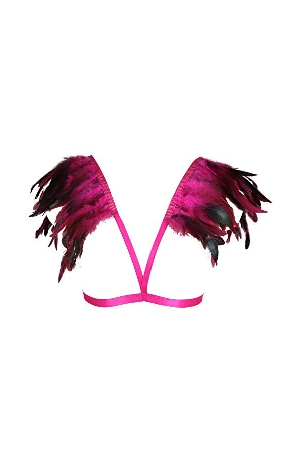 Harnais de corps pour femme avec soutien-gorge cage à plumes et épaulettes punk gothique lingerie ceinture réglable festival 