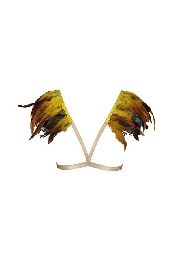 Harnais de corps pour femme avec soutien-gorge cage à plumes et épaulettes punk gothique lingerie ceinture réglable festival 