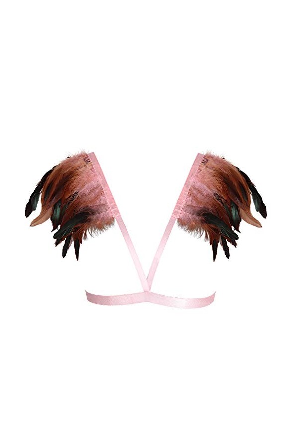 Harnais de corps pour femme avec soutien-gorge cage à plumes et épaulettes punk gothique lingerie ceinture réglable festival 