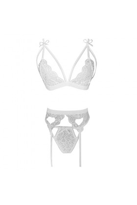 Lingerie transparente pour femme - Ensemble de lingerie 3 pièces - Sous-vêtements de nuit avec anneau en acier - Ensemble de 